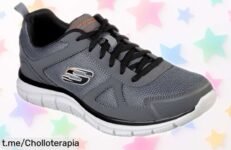 Zapatillas deportivas Skechers Track en gris con detalles negros, un super chollo que no querrás perderte: ¡unidades limitadas para sentirte cool cada día!