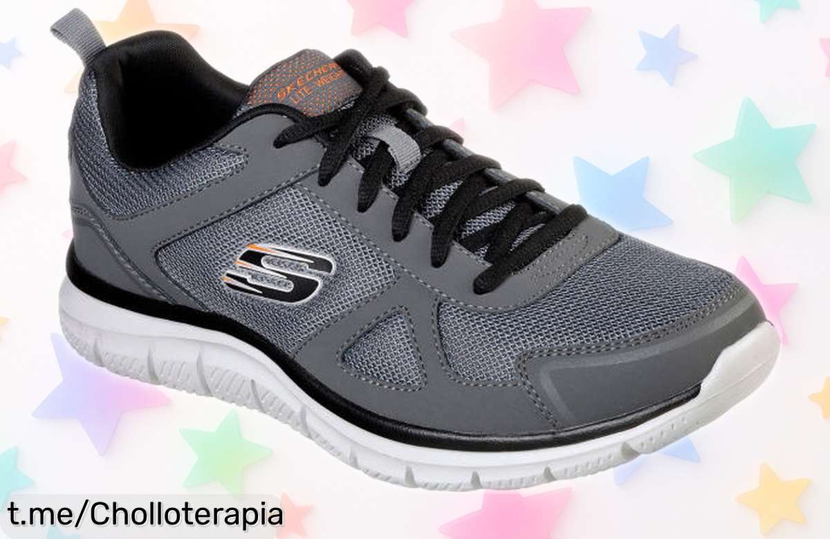 Zapatillas deportivas Skechers Track en gris con detalles negros, un super chollo que no querrás perderte: ¡unidades limitadas para sentirte cool cada día!