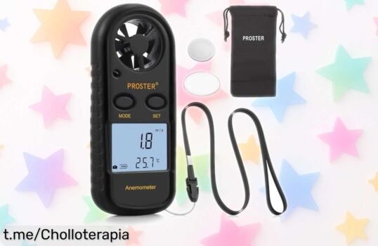 Anemómetro y termómetro digital Proster con luz de fondo, ¡super chollo rebajado para medir viento y temperatura en tus aventuras! No te lo pierdas, emoción al instante.