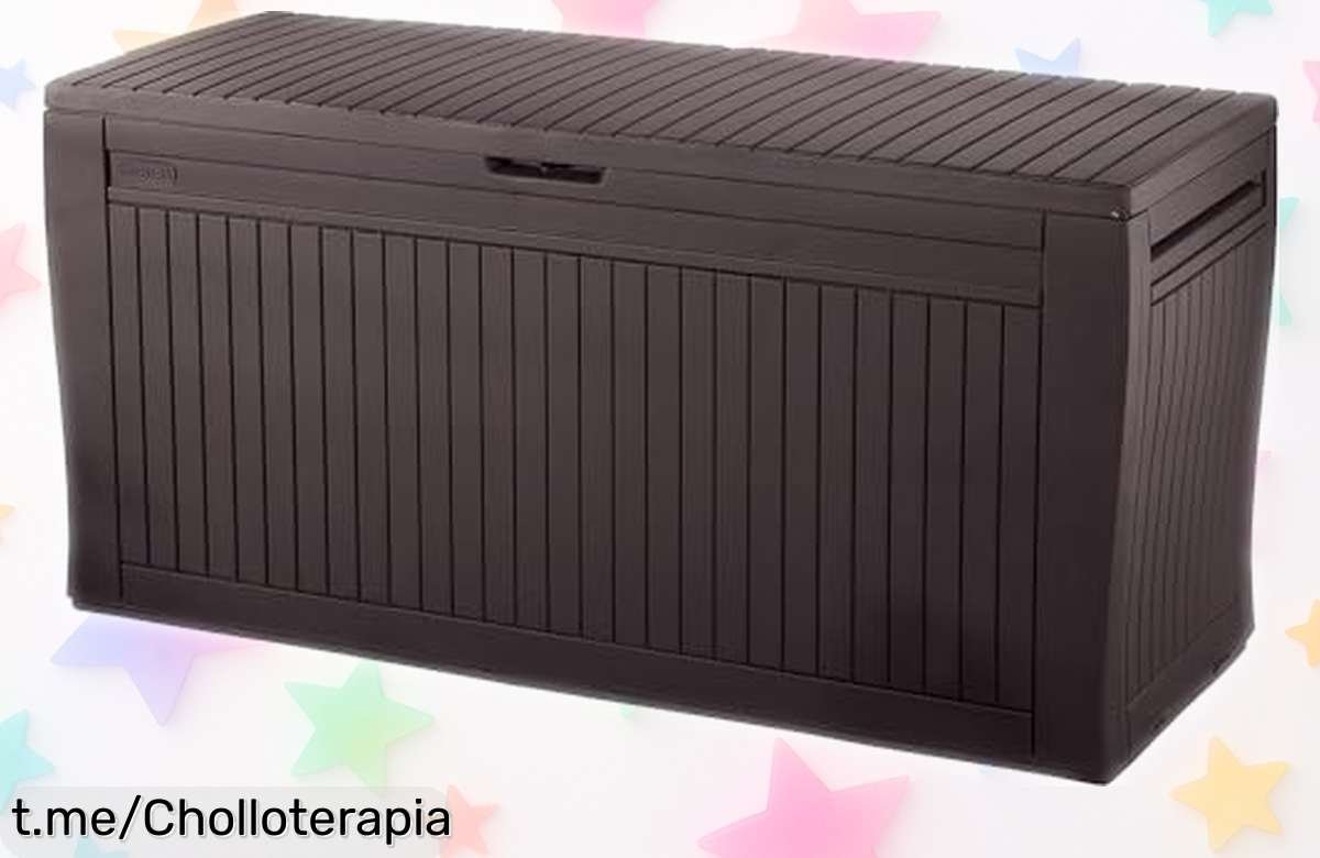 Arcón exterior Keter de diseño madera con capacidad de 270L a precio loco: ¡organiza tu jardín sin esfuerzo y disfruta el orden ya mismo!