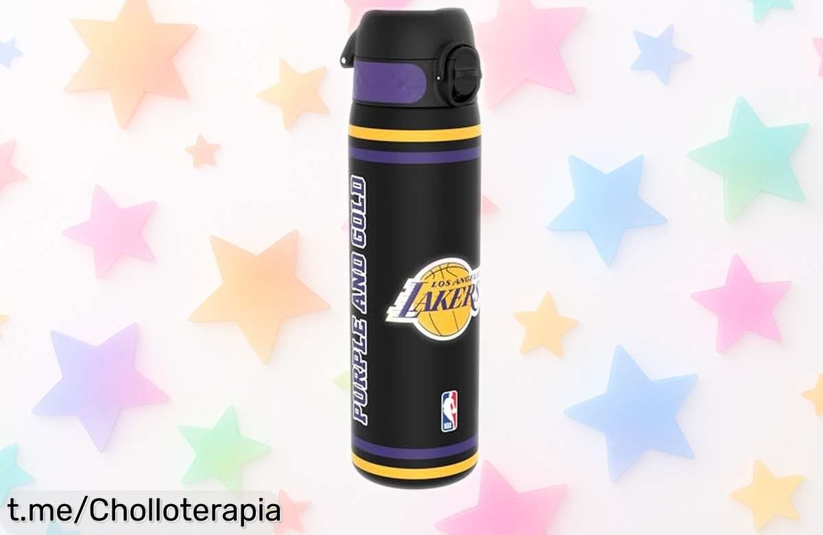 Botella de agua Los Angeles Lakers 500ml con tapa fácil y sin fugas, ahora a precio rebajado. ¡No te quedes sin la tuya y mantente siempre listo para la aventura!