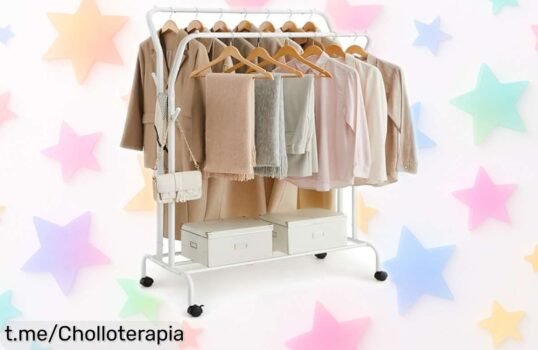 Burro para ropa Songmics con ruedas y doble barra a precio rebajado, mantén tu espacio ordenado y aprovecha esta oferta antes de que se escape.