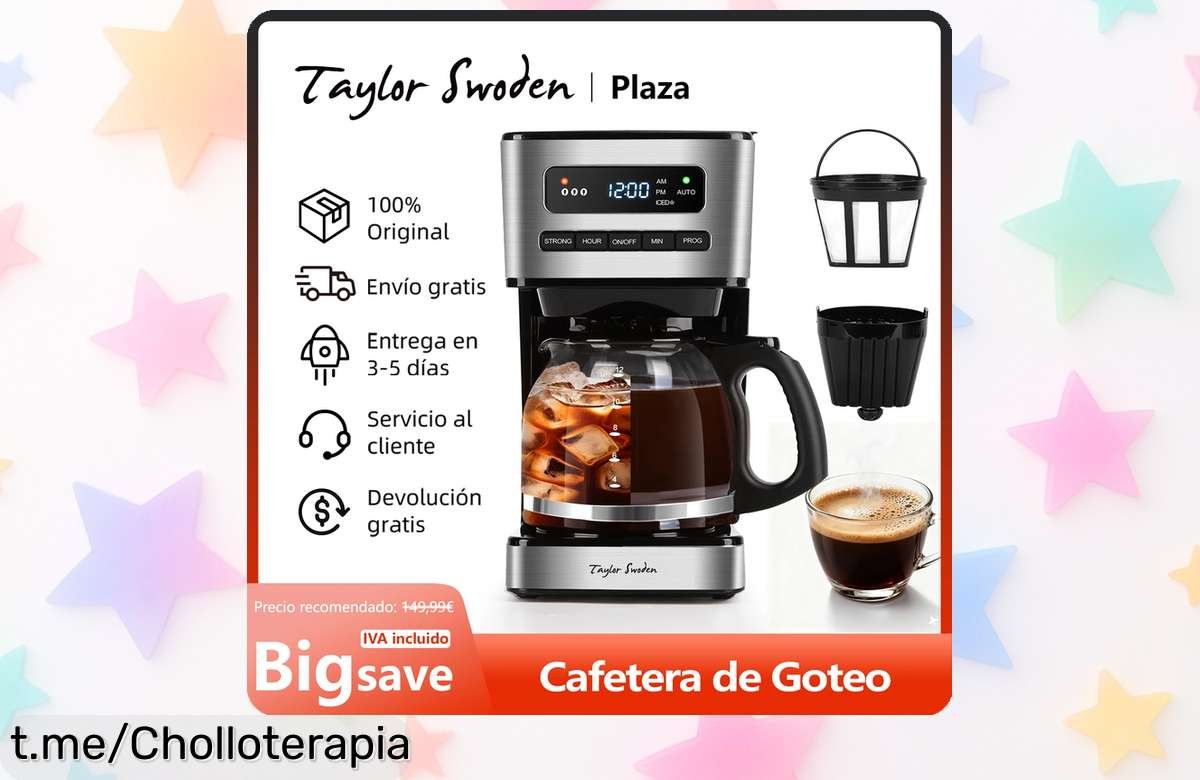 Cafetera de goteo eléctrica con pantalla LED y función programable a precio loco: ¡despierta tus mañanas con café fresco cuando quieras! No te pierdas este super chollo, actúa ya.