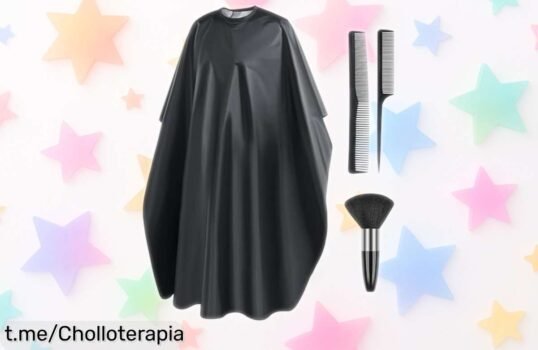 Capa de peluquería LOPHE impermeable con cepillo y peineta, ¡rebajada a precio loco! No te quedes sin este super chollo que hará cortes fáciles y divertidos en casa.