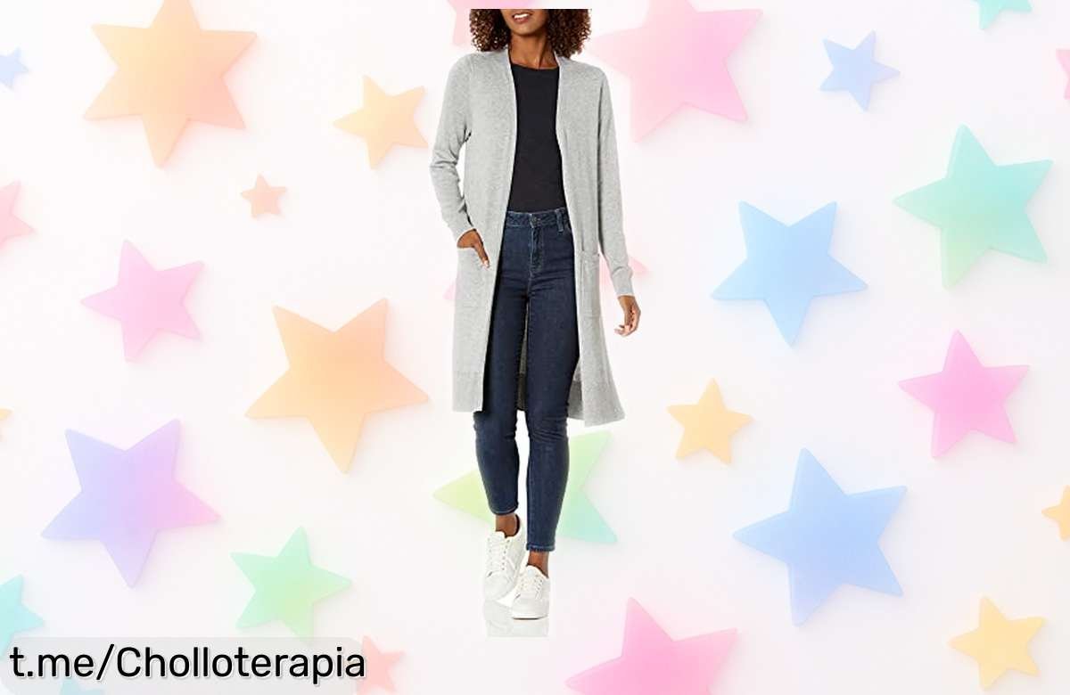 Cardigan largo y ligero Amazon Essentials que realza tu figura, ahora con precio rebajado por tiempo limitado. ¡Hazte con este super chollo y deslumbra en cada ocasión!