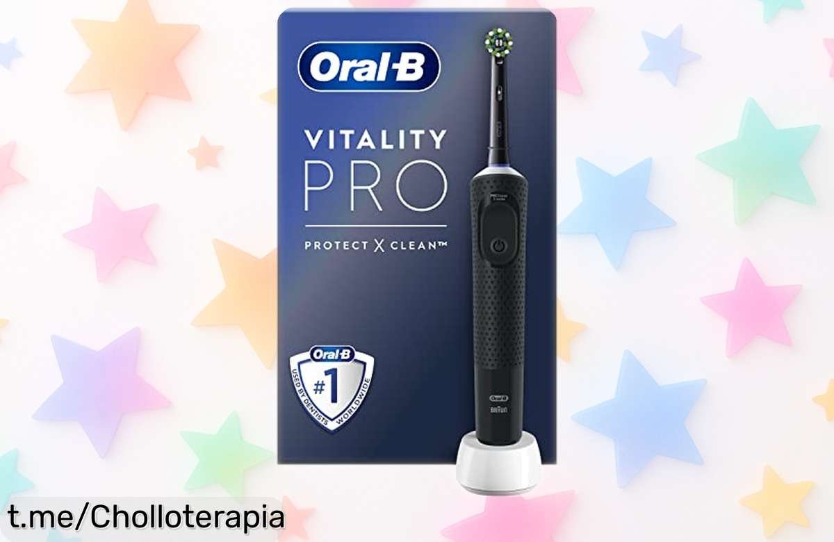 Ceipillo de dientes eléctrico OralB Vitality para eliminar hasta el 100% más de placa. ¡Aprovecha este super chollo a precio loco y sonríe con confianza ya!