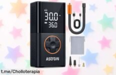 Compresor de aire portátil AstroAI con luz LED, infla 8 ruedas sin parar y ahora a un precio rebajado que no puedes dejar escapar ¡Prepárate para cualquier aventura ya!