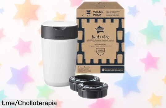 Contenedor para pañales Tommee Tippee con 2 recambios, sistema antiolores y capacidad de 33 pañales a precio rebajado: ¡aprovecha antes de que se agoten y di adiós al mal olor!