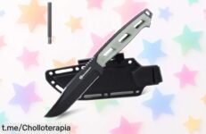 Cuchillo de cinturón DRACHENADER con hoja negra resistente y mango que enciende rápido, ¡ahora a precio locos! No dejes pasar este super chollo para tus aventuras al aire libre.