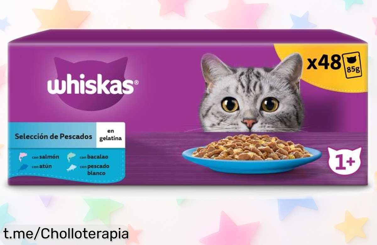 Deliciosa comida húmeda para gatos adultos Whiskas en gelatina, ¡rebajada y lista para un festín que hará ronronear de felicidad a tu felino! No te lo pierdas, es un super chollo.