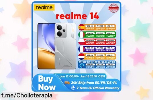 Descubre el increíble teléfono inteligente Realme 14 5G con pantalla AMOLED y cámara de 50MP, ¡ofertón por tiempo limitado! Corre que vuelan y no te quedes sin él.
