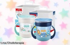 Descubre la taza NUK Mini Magic Cup Night que brilla en la oscuridad: sorbe desde cualquier ángulo y sin derrames. ¡Precio rebajado por tiempo limitado, llévatela ya!