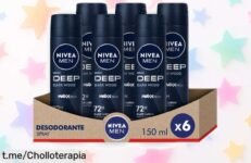 Desodorante en spray Nivea Hombre Deep Carbón, pack de 6 a precio rebajado: frescura y seguridad que no te puedes perder. ¡No dejes pasar este super chollo!