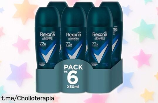 Desodorante roll on Rexona para hombre en pack de 6, protección total por 72 h y ahora ¡super chollo! Olvídate del sudor: no te lo pierdas, que vuelan enseguida.