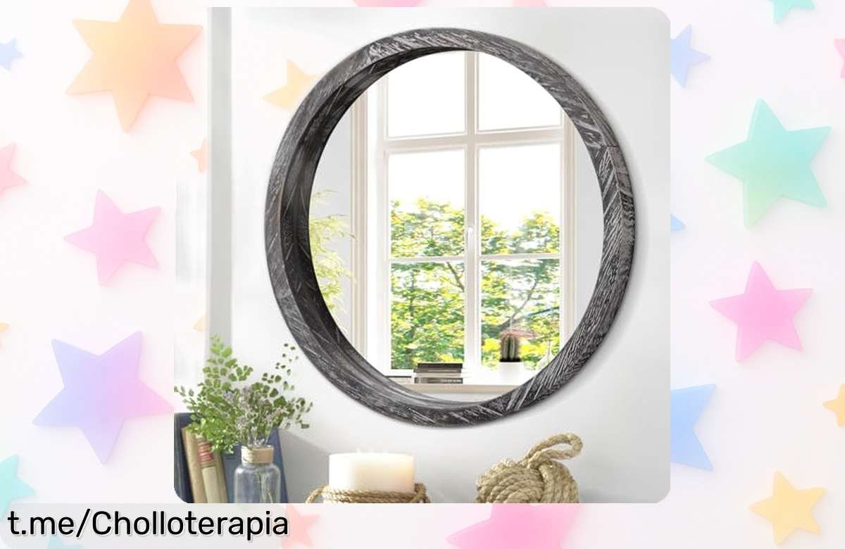 Espejo redondo de madera rústica JJUUYOU a precio rebajado: ¡Dale un toque único a tu pared con este super chollo! No lo dejes escapar, hazlo tuyo antes que desaparezca.