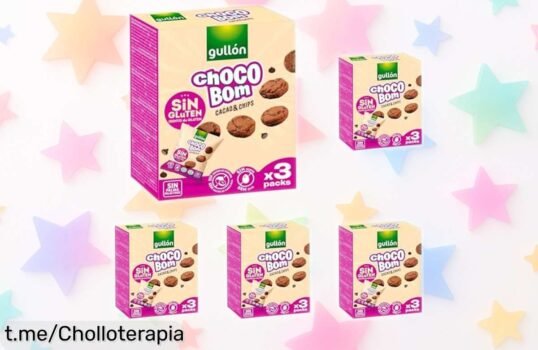 Galletas mini choco bom sin gluten con pepitas de chocolate: ¡super pack 5×120g en ofertón rebajado que no te puedes perder! Date prisa y disfruta del sabor irresistible.