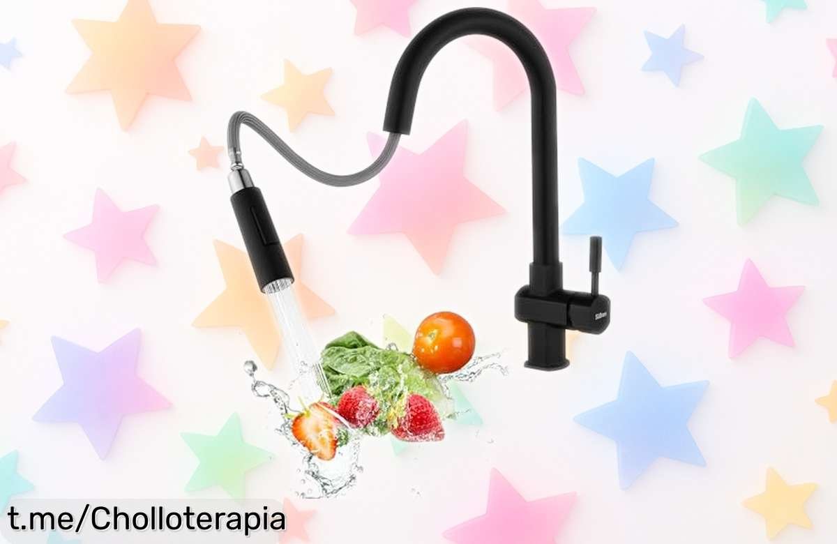 Grifo de cocina negro con doble función y rociador extraíble, un super chollo para que limpiar sea pan comido. No dejes pasar esta oportunidad antes de que se agote.