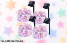 Guirnalda de luces LED solar QSPORTPEAK, 12 metros y 100 LEDs para exterior. ¡Chollo rebajado que hará brillar tus fiestas toda la noche! No lo dejes escapar, ilumina tu verano ya.