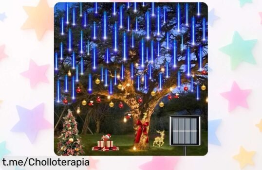 Guirnalda de luces solar tipo lluvia de meteoros con 240 LED brillantes, super chollo que llenará tus noches de magia ¡no te quedes sin la tuya porque vuelan!