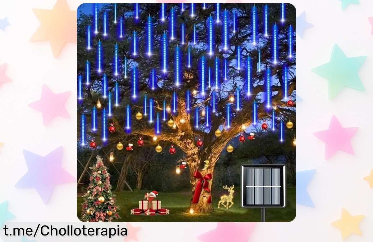 Guirnalda de luces solar tipo lluvia de meteoros con 240 LED brillantes, super chollo que llenará tus noches de magia ¡no te quedes sin la tuya porque vuelan!