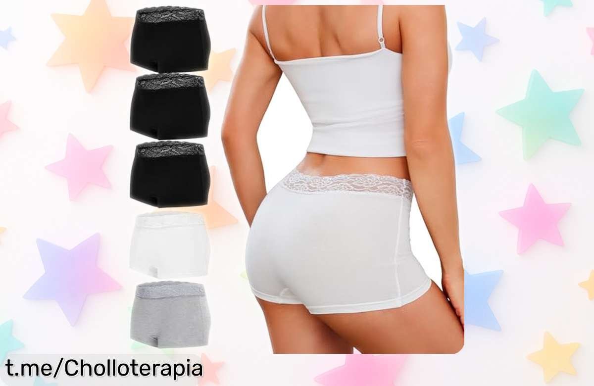 Impresionantes braguitas Leversic con encaje en pack de 5, ¡super chollo para sentirte hermosa y fresca! Precio rebajado por tiempo limitado, corre antes que se agoten.