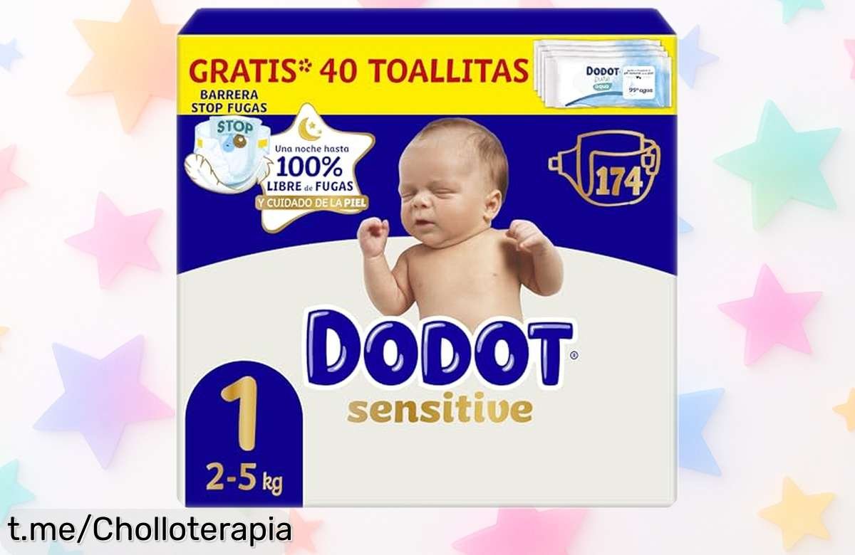 Increíbles pañales Dodot Sensitive talla 1, 174 unidades más 40 toallitas gratis a precio rebajado ¡Asegura que tu bebé sonría feliz sin preocupaciones de fugas!
