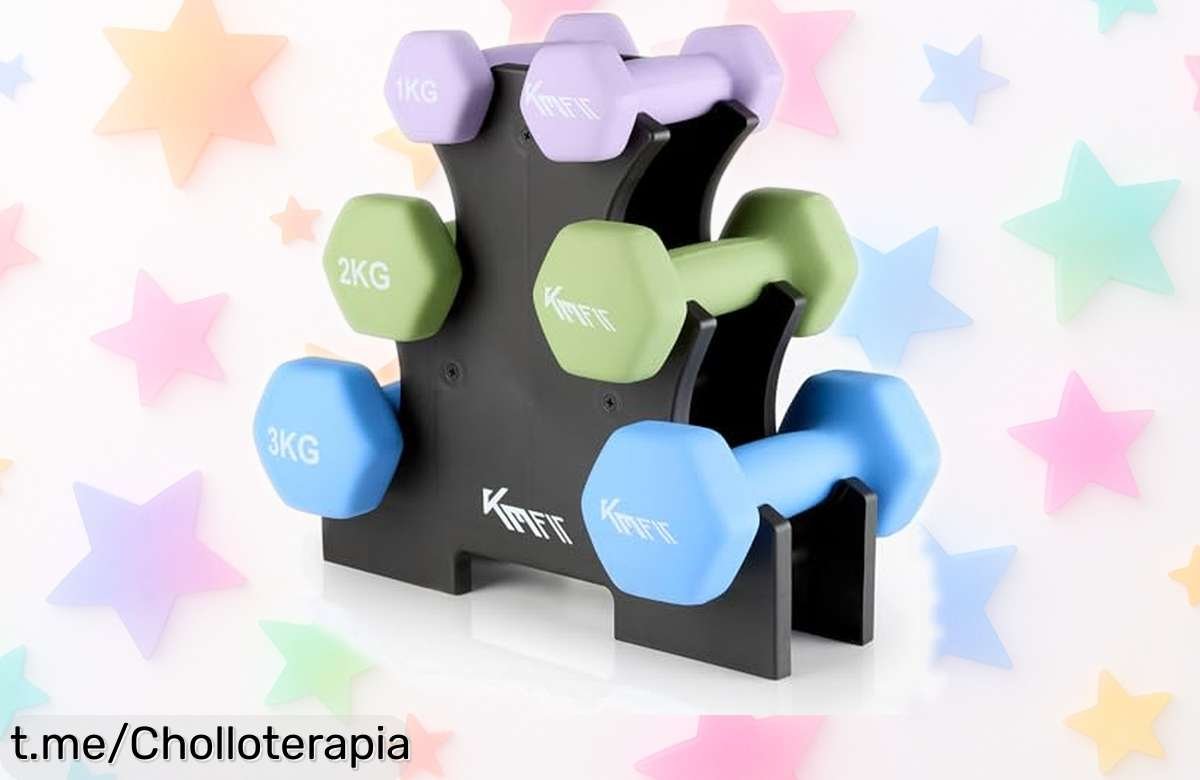 Juego de mancuernas de neopreno y hierro fundido con soporte: agarra este descuento brutal y entrena en casa a un precio loco antes que se acabe esta oferta limitada. ¡No te lo pierdas!