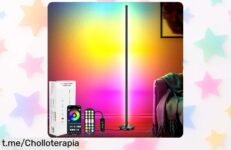 Lámpara de pie LED regulable con mando a distancia, ¡rebajada para llenar tus noches de color y diversión! No te pierdas este super chollo que iluminara tu hogar.