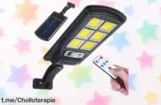 Lámpara solar con sensor de movimiento y mando a distancia, iluminación potente para exteriores ¡Cómprala ya y disfruta de un super chollo que ilumina tus noches con seguridad!