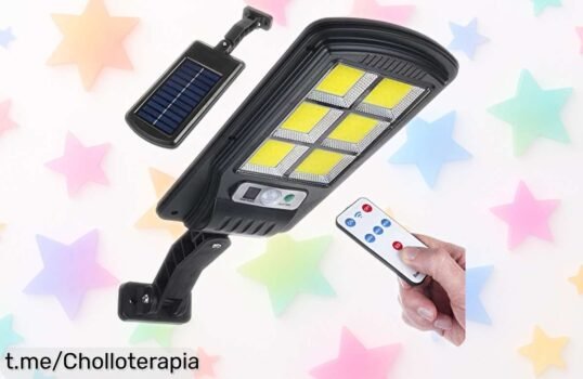 Lámpara solar con sensor de movimiento y mando a distancia, iluminación potente para exteriores ¡Cómprala ya y disfruta de un super chollo que ilumina tus noches con seguridad!