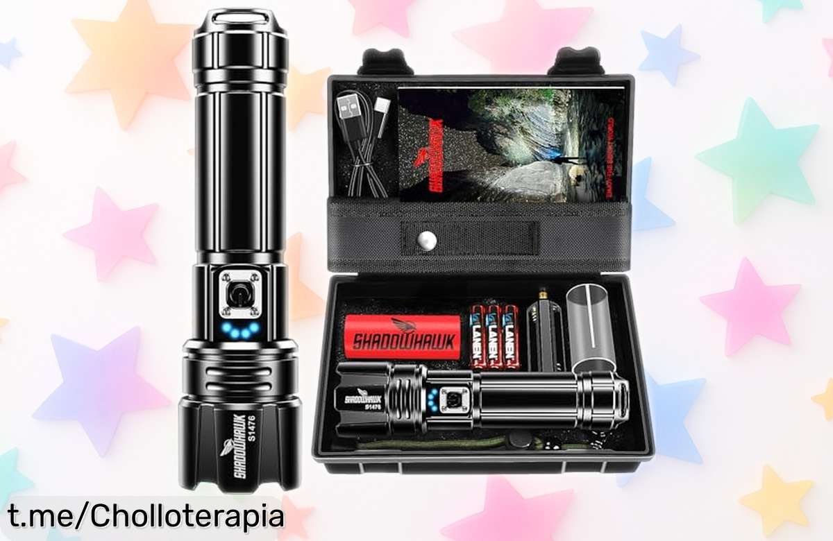 Linterna LED súper potente que ilumina hasta 500 metros y está lista para tus aventuras, ¡está de chollo con precio rebajado! No te quedes en la oscuridad, actúa ya.