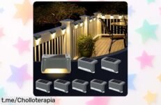 Luces solares GIGALUMI para exteriores, 8 unidades que iluminan hasta 12 horas. Aprovecha esta oferta rebajada y transforma tus espacios hoy mismo antes de que se agote el stock.