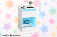 Mesita de noche VASAGLE Kailyn con luces LED y carga para 4 dispositivos, precio rebajado ¡Conviértete en la envidia de todos y dale un toque especial a tu dormitorio!