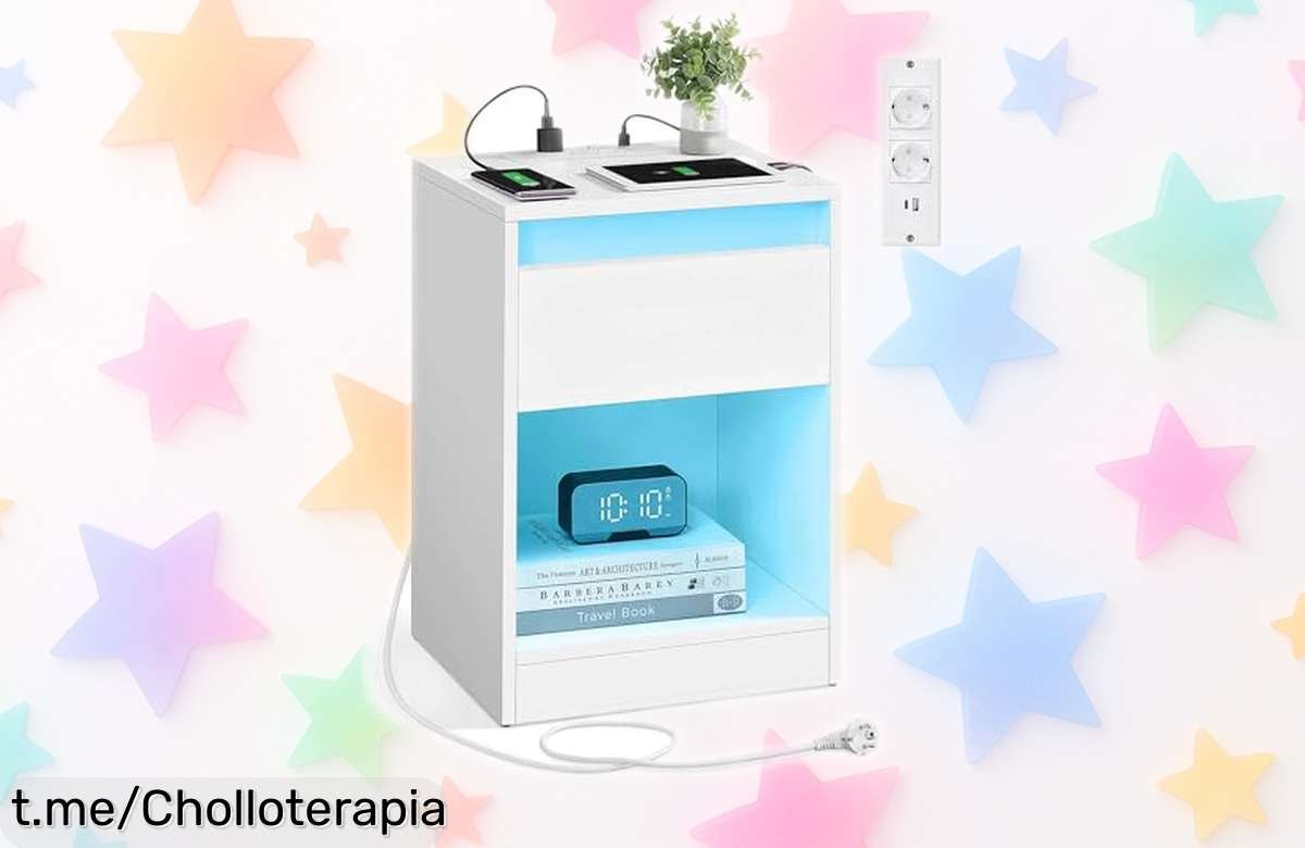 Mesita de noche VASAGLE Kailyn con luces LED y carga para 4 dispositivos, precio rebajado ¡Conviértete en la envidia de todos y dale un toque especial a tu dormitorio!