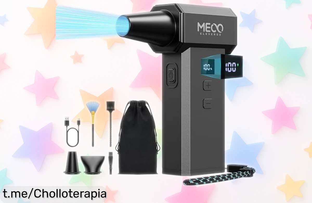 Mini soplador eléctrico potente con 220.000 RPM y pantalla LED, ¡descuento brutal por tiempo limitado! No dejes escapar este super chollo y revitaliza tu espacio al instante.