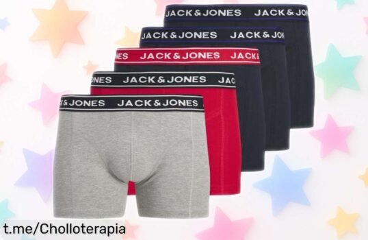 Pack de 5 bóxers Jack & Jones en algodón premium, rebajados a precio loco: no te pierdas este super chollo y siente la libertad de llevarlos ¡ya!