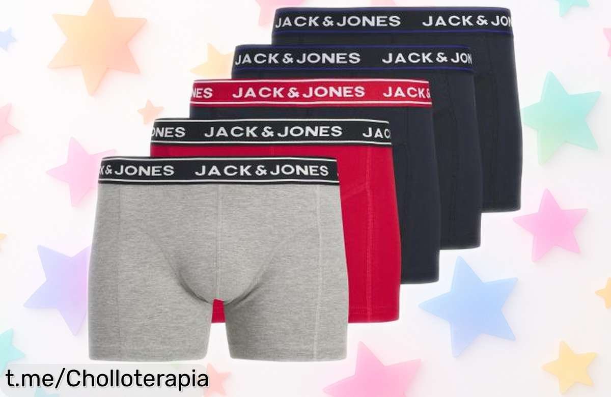 Pack de 5 bóxers Jack & Jones en algodón premium, rebajados a precio loco: no te pierdas este super chollo y siente la libertad de llevarlos ¡ya!