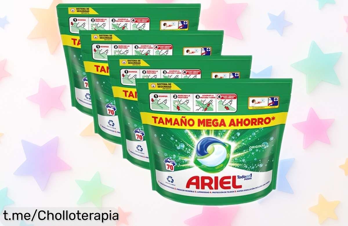 Pack mega ahorro de Ariel pods con 280 cápsulas al precio más bajo ¡No dejes pasar este super chollo y deja tu ropa impecable mientras disfrutas la tranquilidad!