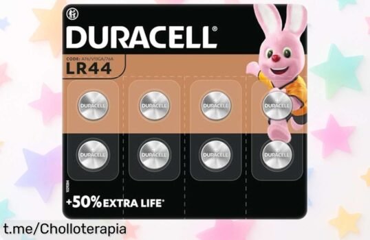 Pilas alcalinas Duracell LR44 con +50% más duración; ¡ofertón irresistible en pack de 8, precio rebajado que no verás otra vez! Energía para tus momentos cruciales, cómpralas ya.