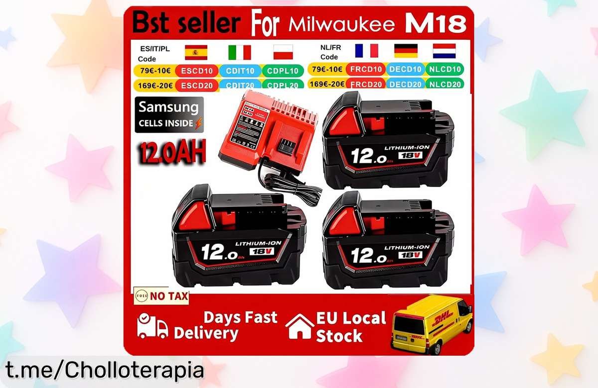 Potente batería Milwaukee 18V 12AH con carga rápida y duración extra, precio rebajado por tiempo limitado ¡dales a tus herramientas la energía que necesitan!