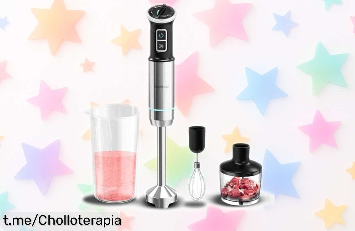 Potente batidora de mano Cecotec con cuchillas de titanio, ¡precioso chollo que tritura hielo y te ayuda a cocinar como un pro! Atrévete a disfrutarlo antes de que desaparezca.