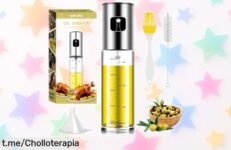 Pulverizador de aceite Edihome en acero y cristal: ¡chollo antideslizante para un rociado perfecto! Precio rebajado que hará feliz a tu cocina, no lo dejes escapar.