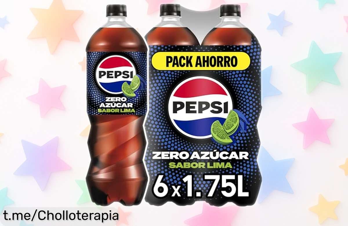 Refresco de cola Pepsi Zero Lima, pack de 6 botellas grandes, ¡ofertón con precio rebajado que no se repite! Refresca tus momentos sin azúcar ni calorías ¡No te quedes sin el tuyo!