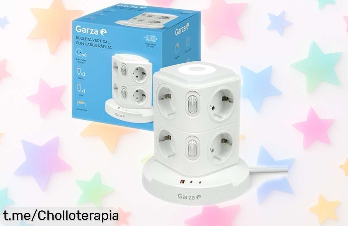 Regleta torre 11 en 1 con luz nocturna y carga rápida USB, ¡aprovecha este super chollo rebajado para conectar todo con seguridad y tener tus noches iluminadas!