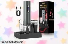 Sacacorchos eléctrico recargable para abrir 80 botellas sin esfuerzo, kit completo con cortador y tapones a un precio loco por tiempo limitado ¡Haz tus reuniones inolvidables ya!