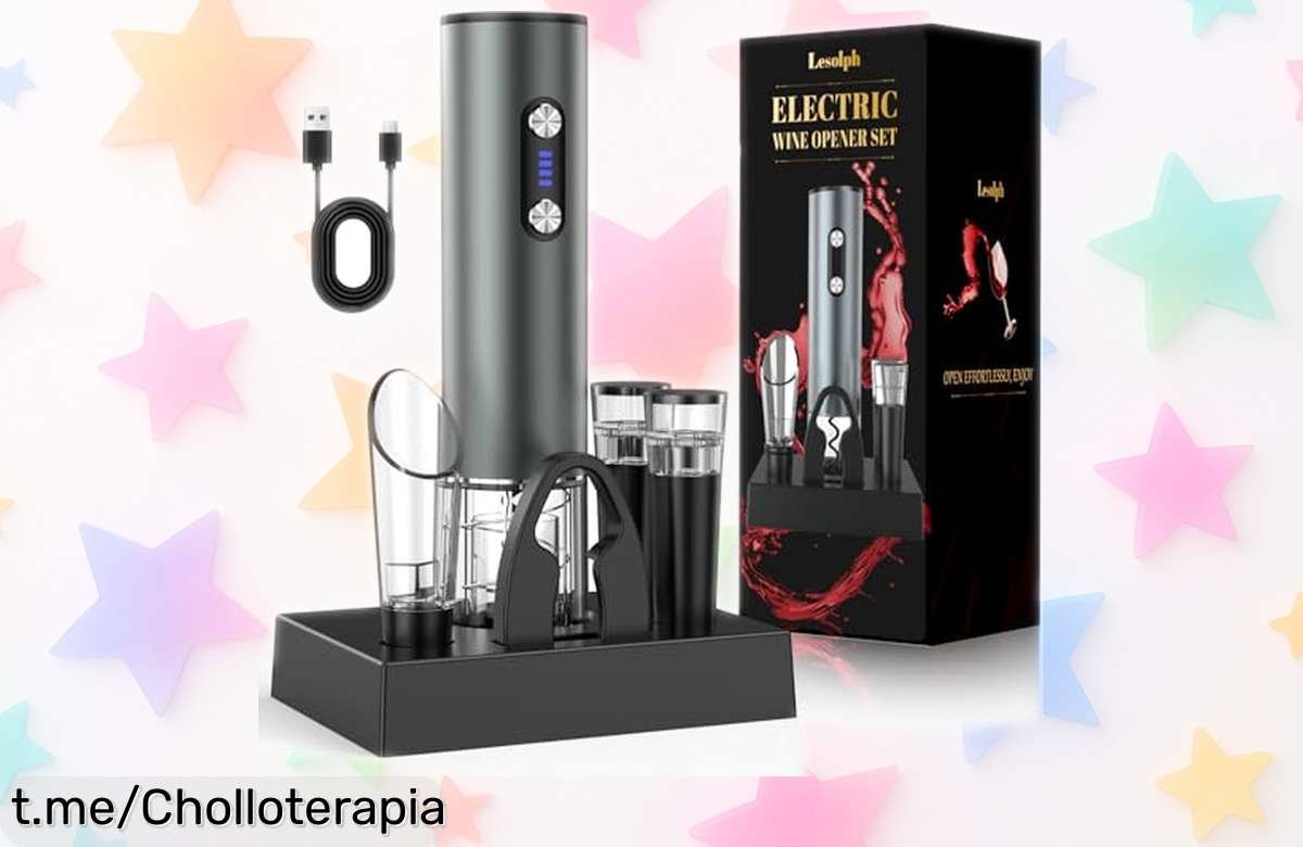 Sacacorchos eléctrico recargable para abrir 80 botellas sin esfuerzo, kit completo con cortador y tapones a un precio loco por tiempo limitado ¡Haz tus reuniones inolvidables ya!