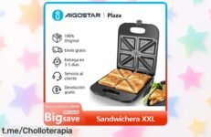 Sandwichera XXL para 4 sándwiches: ¡calienta rápido y sin que se pegue! Precio rebajado por tiempo limitado, aprovecha este super chollo y disfruta meriendas deliciosas ya.