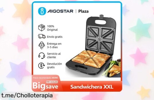Sandwichera XXL para 4 sándwiches: ¡calienta rápido y sin que se pegue! Precio rebajado por tiempo limitado, aprovecha este super chollo y disfruta meriendas deliciosas ya.