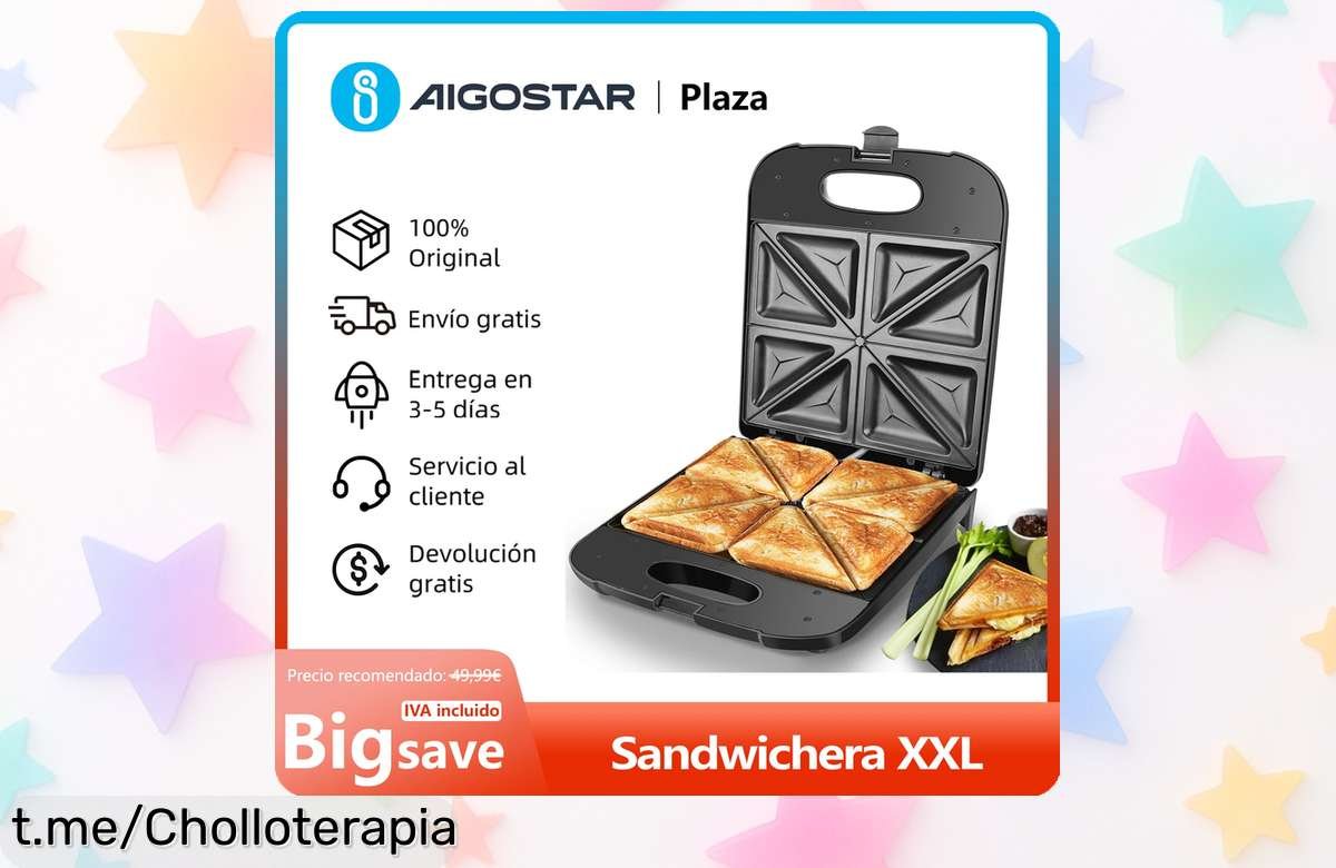 Sandwichera XXL para 4 sándwiches: ¡calienta rápido y sin que se pegue! Precio rebajado por tiempo limitado, aprovecha este super chollo y disfruta meriendas deliciosas ya.