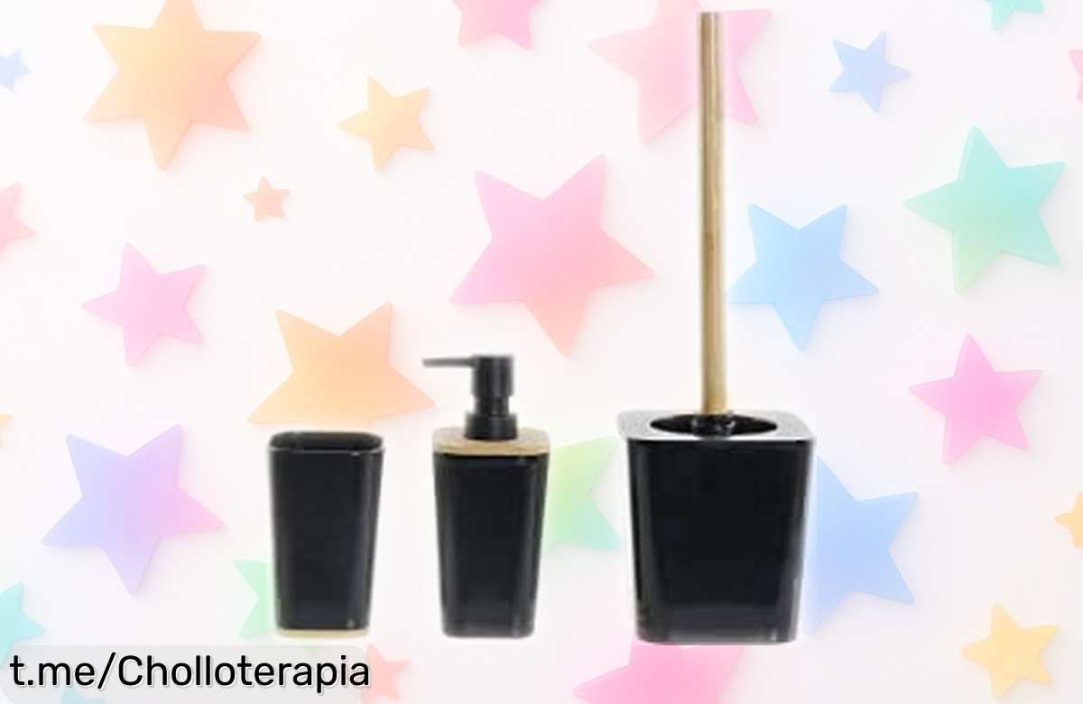 Set de baño negro y natural con bambú resistente, espectacular descuento que no volverá. Dale a tu espacio el toque único que se merece, ¡no lo dejes escapar!